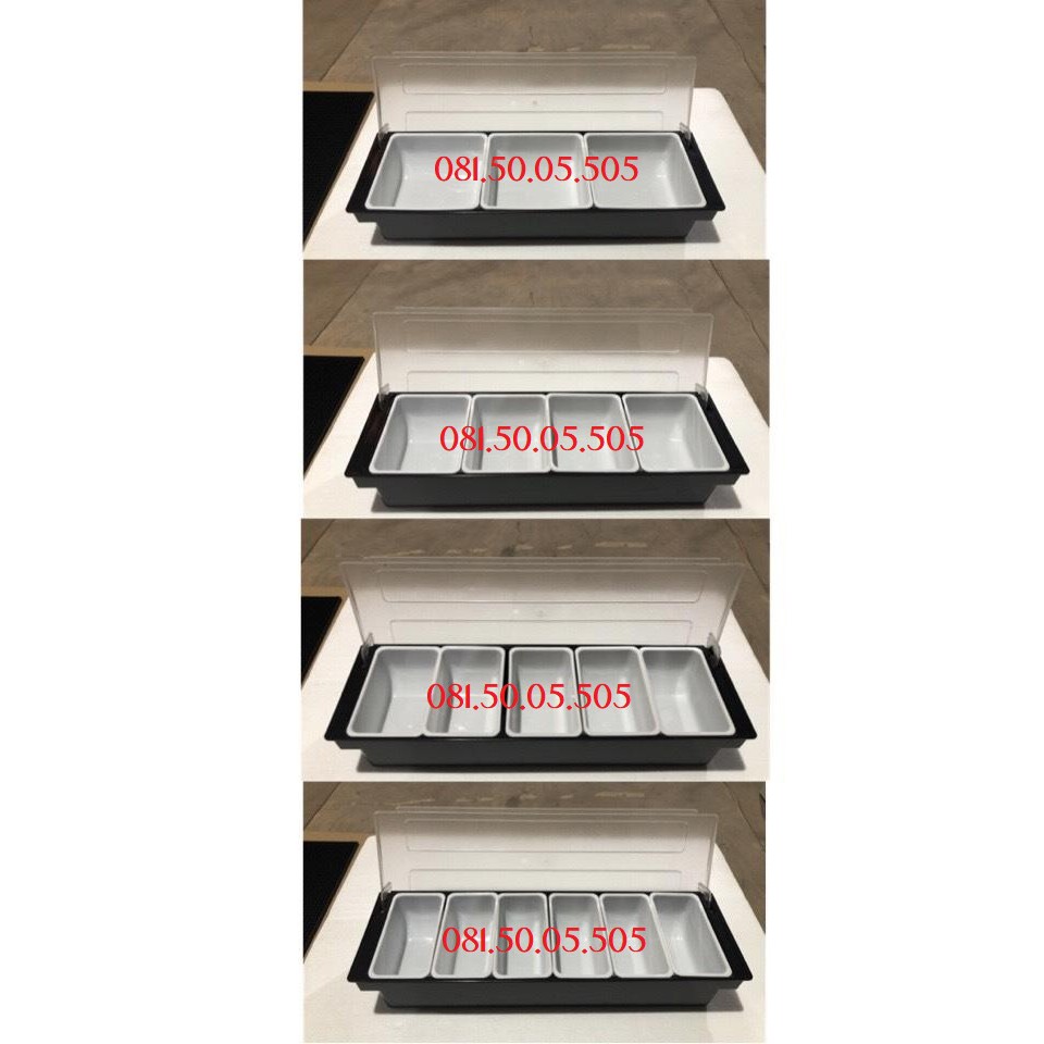 Khay đựng topping nhựa 3 4 5 6 ngăn đựng thạch, hoa quả có nắp đậy sạch sẽ...
