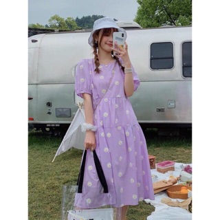 [Ảnh/Video] Đầm Babydoll Hoa Cúc Tay Bồng 2 Tầng Cổ Tròn ( kèm thun tóc) Váy babydoll