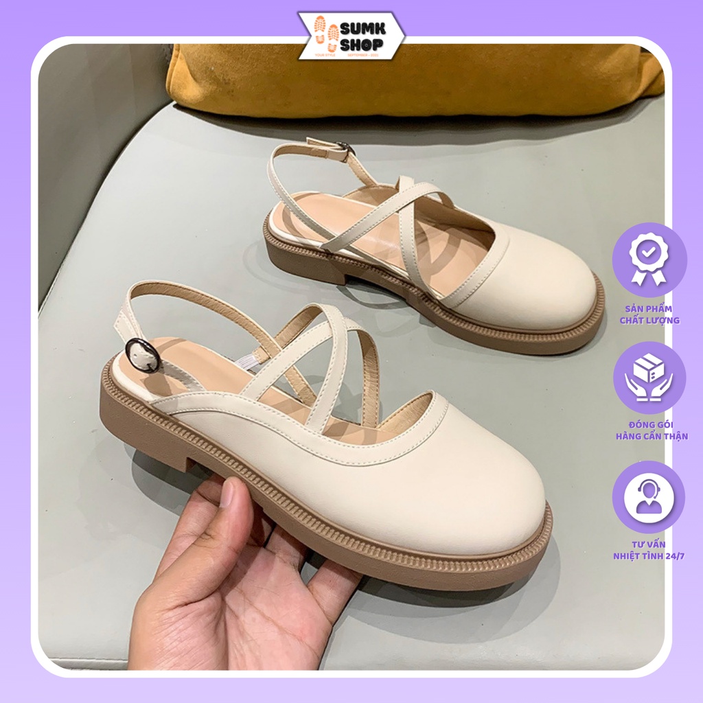 Giày búp bê nữ, Lolita đế cao 3 phân mũi tròn 2 quai chéo