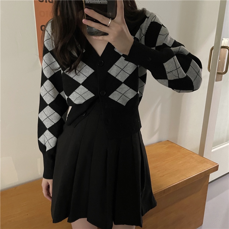 Áo cardigan dệt kim tay dài cổ chữ v phong cách thời trang retro