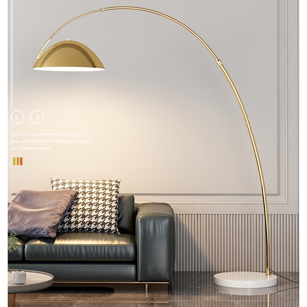 Đèn Sàn Vòng Cung Tròn Bắc Âu Trang Trí Sofa Bằng Kim Loại Sang Trọng Ánh Sáng 3 Màu