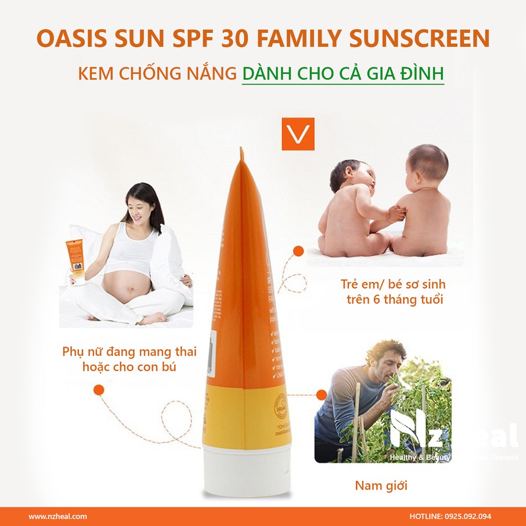 Kem Chống Nắng Dành Cho Da Nhạy Cảm Oasis Sun SPF 30 Family Sunscreen 50ml