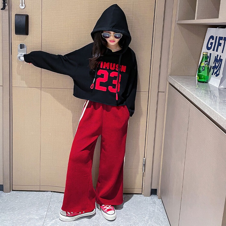 Bộ Áo Hoodie + Quần Dài Ống Rộng Thời Trang Hàn Quốc Cho Bé Gái 5-6 Tuổi 7-8 Tuổi 9-10 Tuổi 11-12 Tuổi
