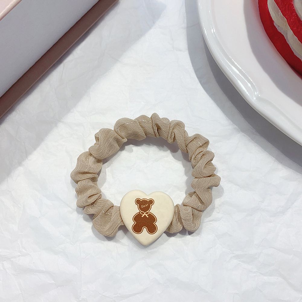 Dây buộc tóc cao su hình trái tim họa tiết hoa / gấu phong cách Hàn Quốc đáng yêu cho nữ