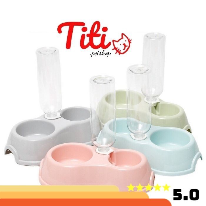 Bát ăn đôi gắn bình nước tự động cho chó mèo(không gồm bình nước) - Titipets