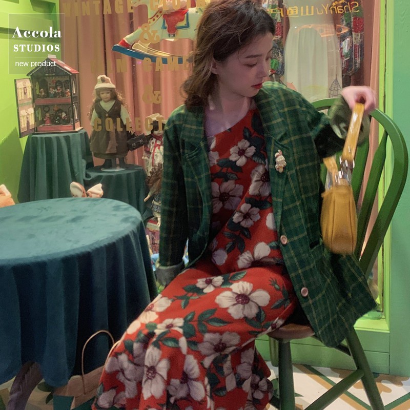 (HÀNG SẴN) Áo khoác blazer nữ kẻ sọc caro màu xanh lá style Hàn Quốc vintage (New_Arrivals_Hot) | BigBuy360 - bigbuy360.vn