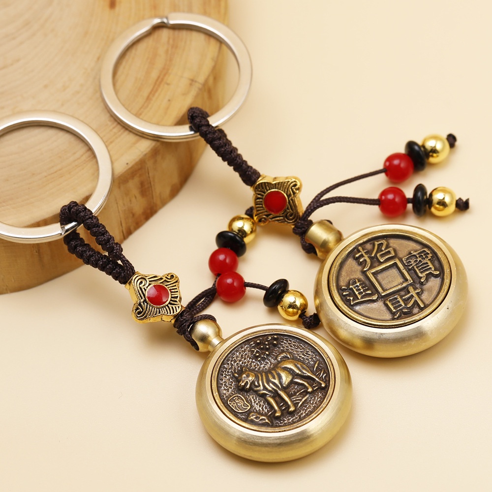 Móc Khóa Bằng Đồng Thau Dây Treo Phong Thủy Bát Xoay ᴛɪềɴ Cổ 12 Con Giáp