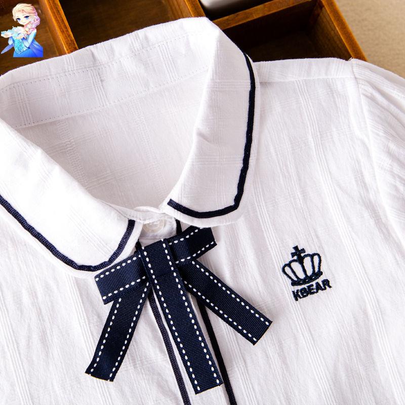 Áo Sơ Mi Trắng Tay Ngắn 2022 Thời Trang Hàn Quốc Cho Bé Gái