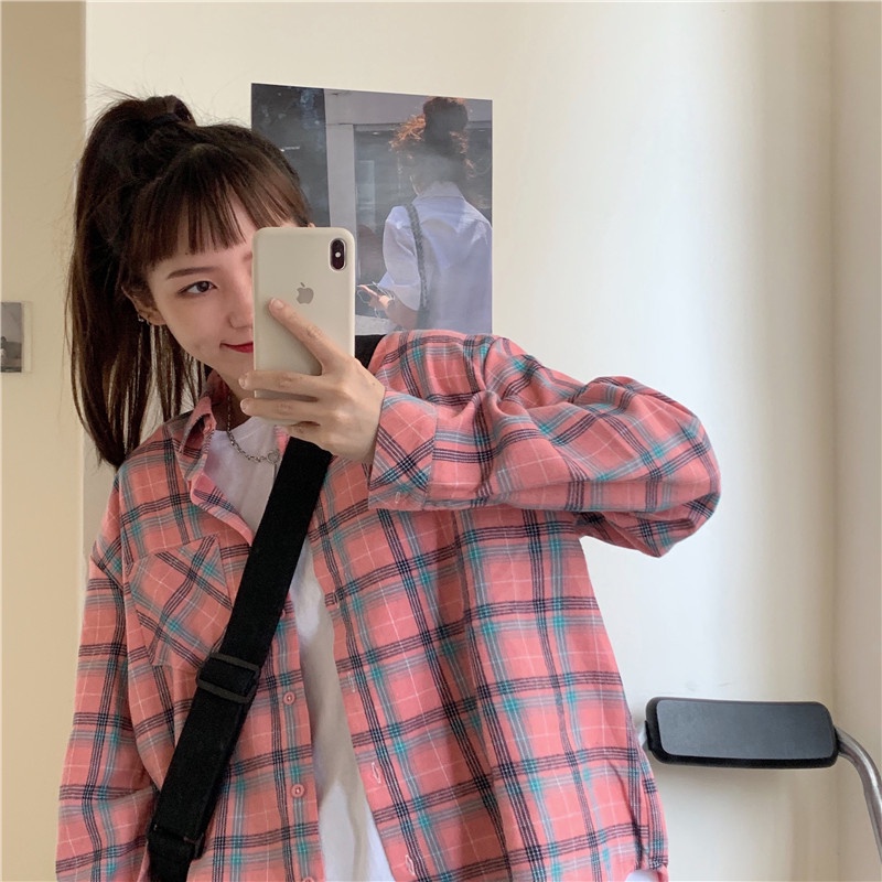 Áo Sơ Mi Tay Dài Họa Tiết Kẻ Sọc Phong Cách Hàn Quốc Thời Trang Cho Nữ