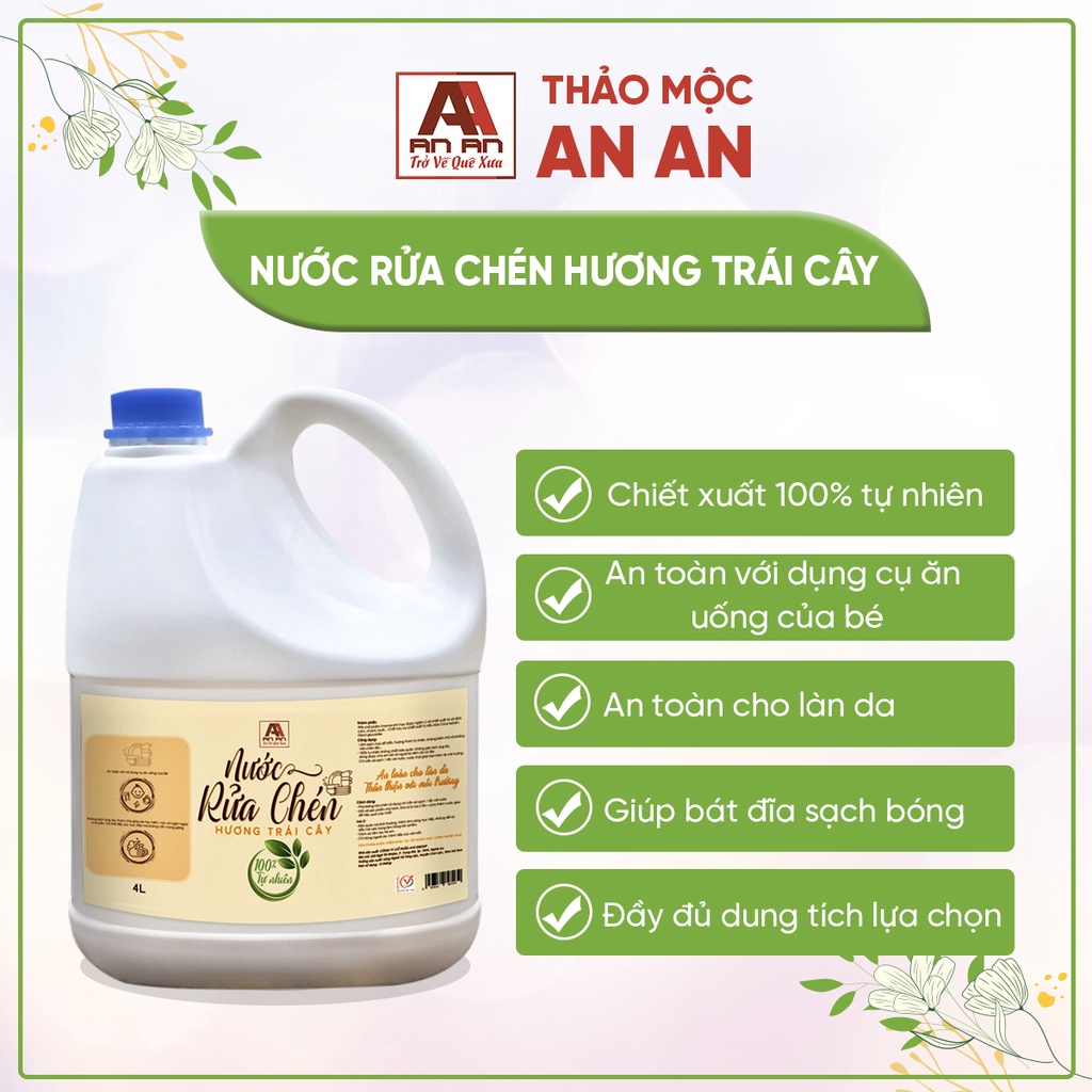 Nước rửa chén hữu cơ bồ hòn An An 4000ml, 100% tự nhiên, không chất tẩy rửa