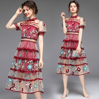Đầm chữ a tay ngắn phối ren thanh lịch
