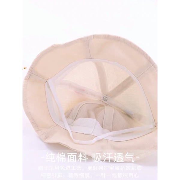 Mũ cho bé trai bé gái vành tròn thêu gấu mặt trăng tai nơ đáng yêu , phù hợp 4 tháng - 5 tuổi