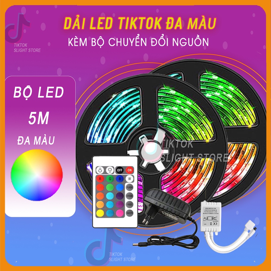 Đèn Led TikTok S023 - Đèn Dây LED 5m RGB Nhiều Màu Kèm Bộ Chuyển Đổi Phích Cắm Điện Với Bộ Điều Khiển 24 Phím