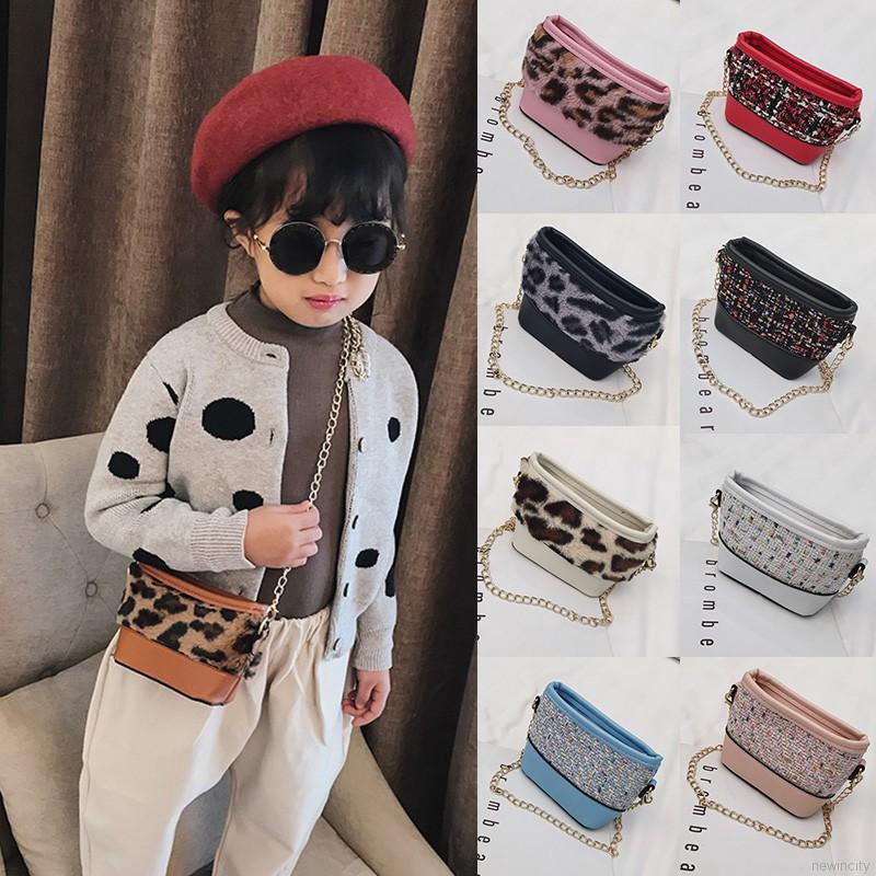 [NHẬP KIDTET hoàn 15% xu đơn 150k] Túi đeo chéo da PU họa tiết da báo phối dây kim loại thời trang cho bé gái