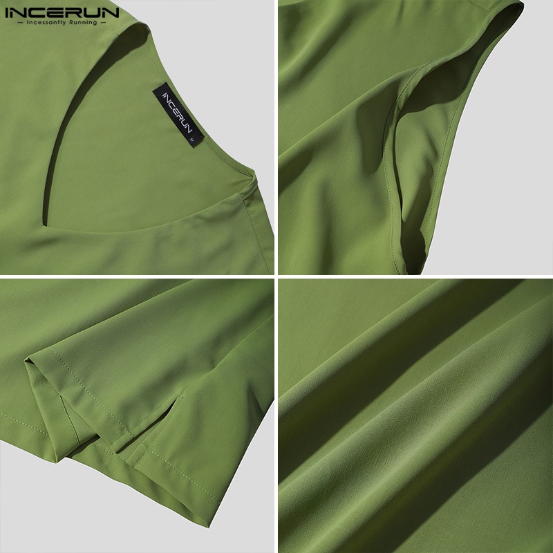 Áo sơ mi nam INCERUN không tay cổ chữ V màu trơn thời trang có 3 màu phong cách Hàn Quốc