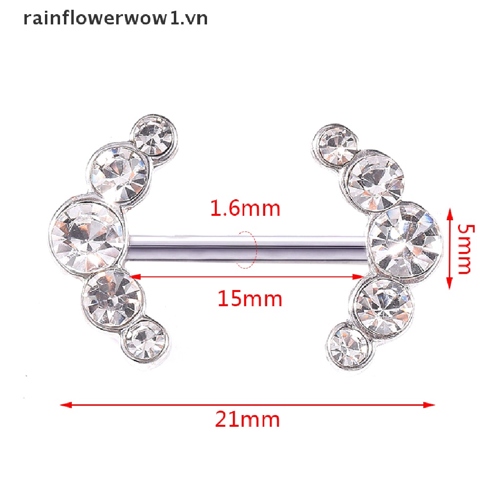 Bộ 2 Khuyên Xỏ Ngực Bằng Thép Không Gỉ Đính Pha Lê Thời Trang