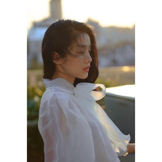 Sơ mi cổ nơ mí gân ngực -HBSM735