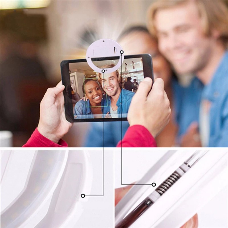 Đèn Led Tròn Kẹp Điện Thoại Hỗ Trợ Chụp Ảnh Selfie Cho Iphone 11 Xiaomi Samsung A51