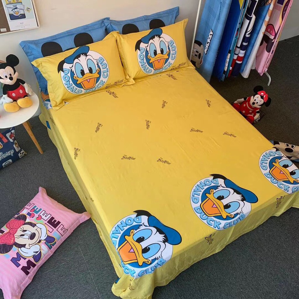 Bộ chăn ga lụa cotton disney cao cấp mẫu vịt