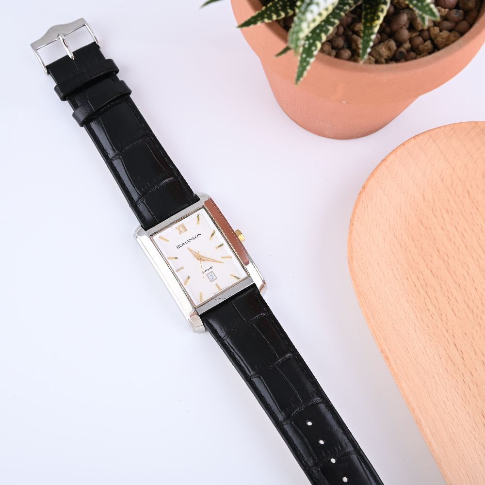 Đồng hồ Romanson Men Watch TL2625MCWH nam dây da mặt chữ nhật máy Thụy Sĩ mặt kính Sapphire chống xước chính hãng