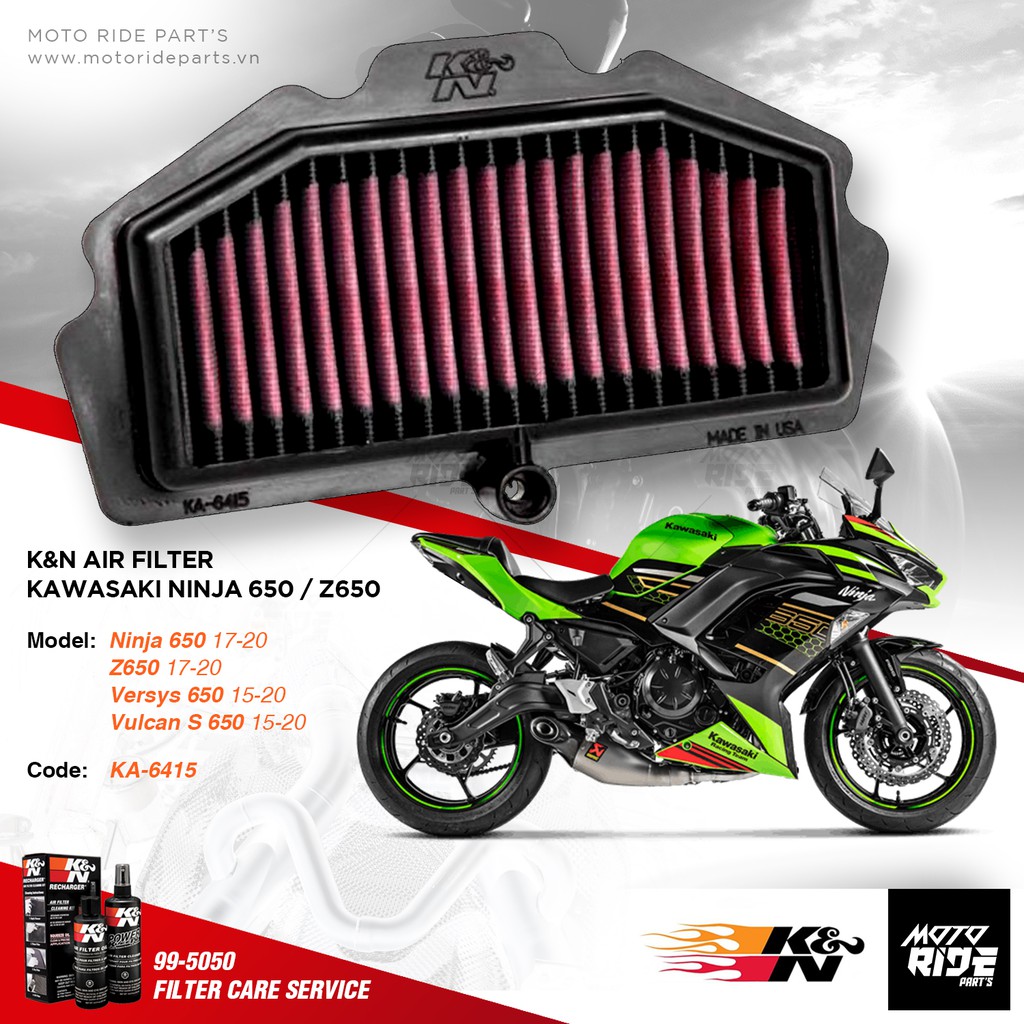 K&amp;N KA-6415 LỌC GIÓ ĐỘ CHO KAWASAKI NINJA 650 / Z650 / VERSYS 650 / VULCANS