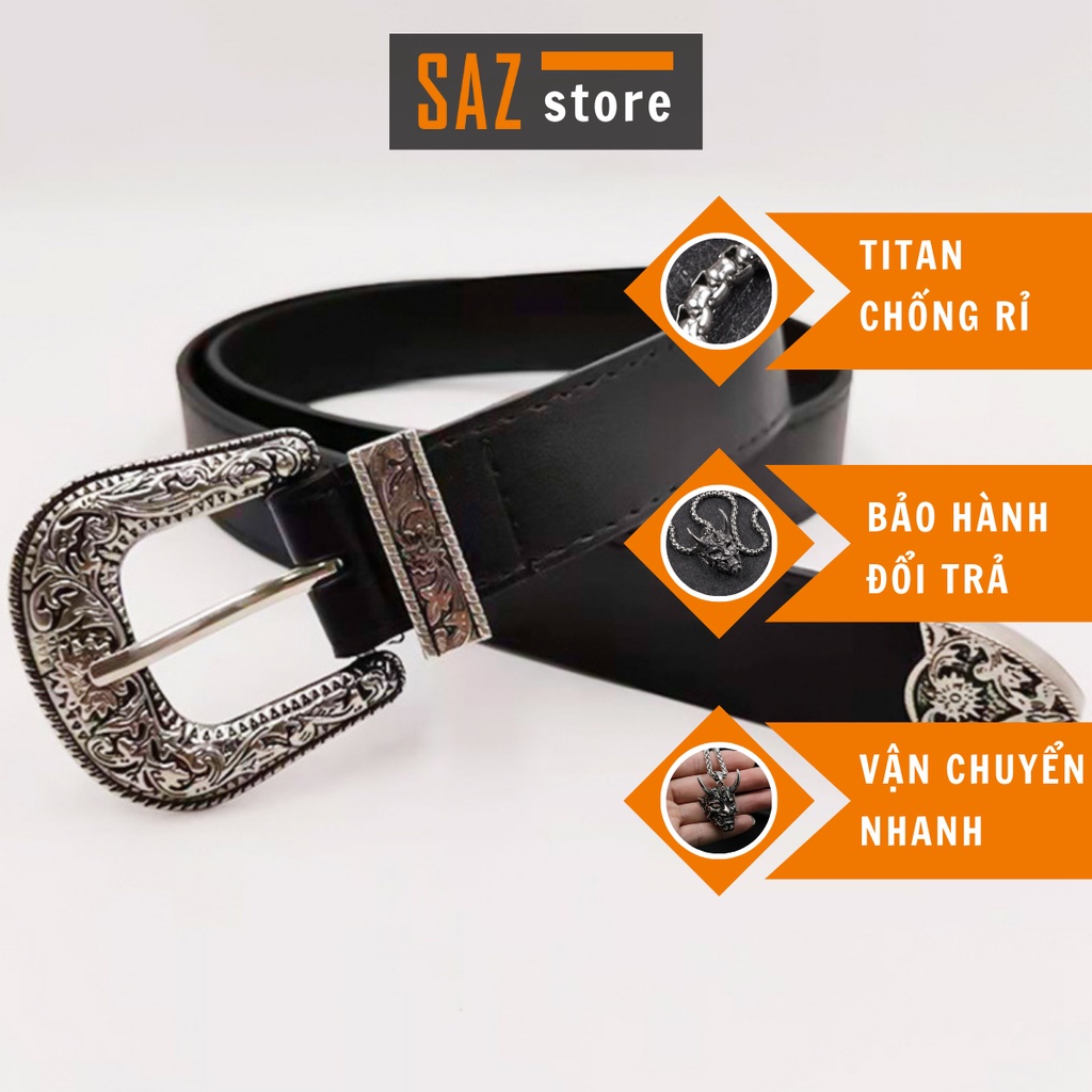 Thắt Lưng Nam Nữ SAZ Màu Đen Bạc Đẹp - Dây Lưng Nam Nữ Unisex Mặt Kim Loại Vintage - Thắt Lưng GD
