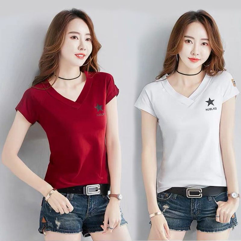 Áo Thun Nữ Tay Ngắn Cổ Chữ V Ôm Dáng Thời Trang