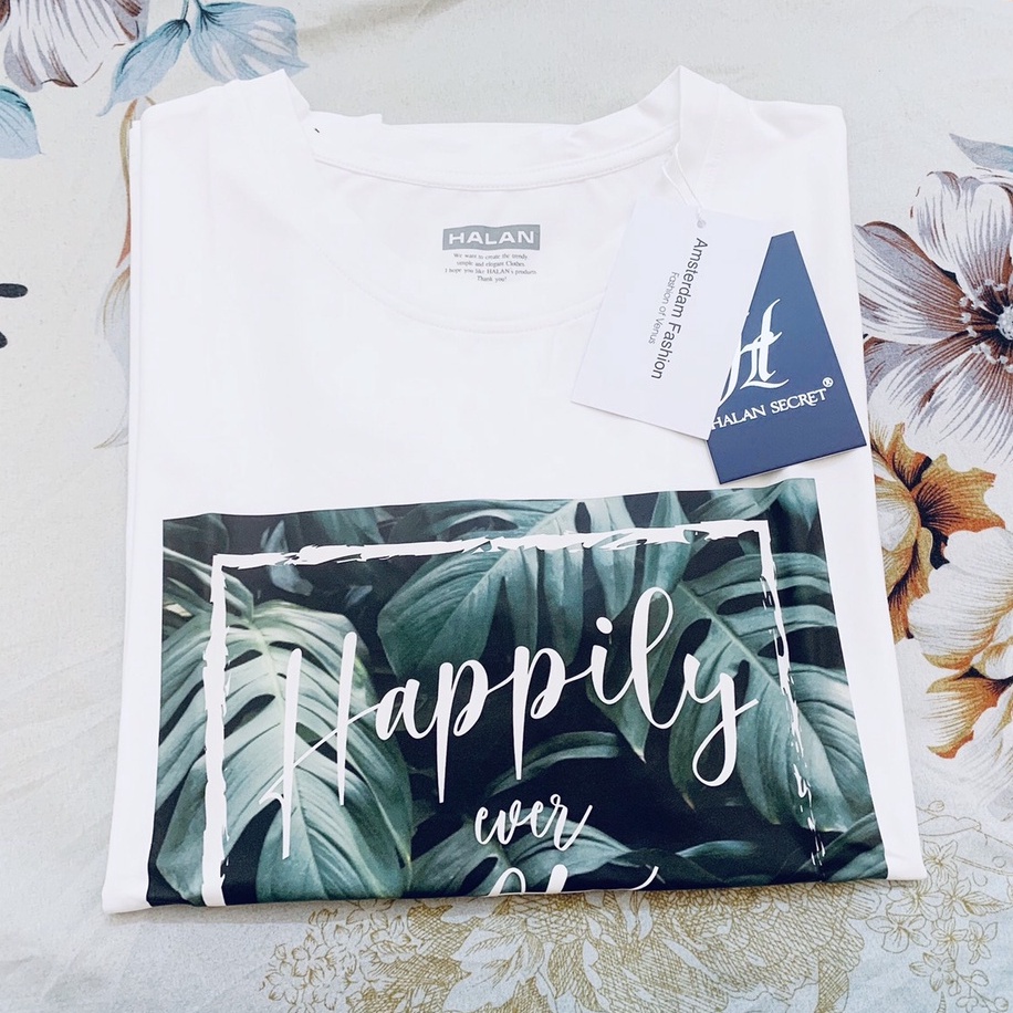 Áo thun HaLan Happily phông cotton sang xịn mịn chính hãng