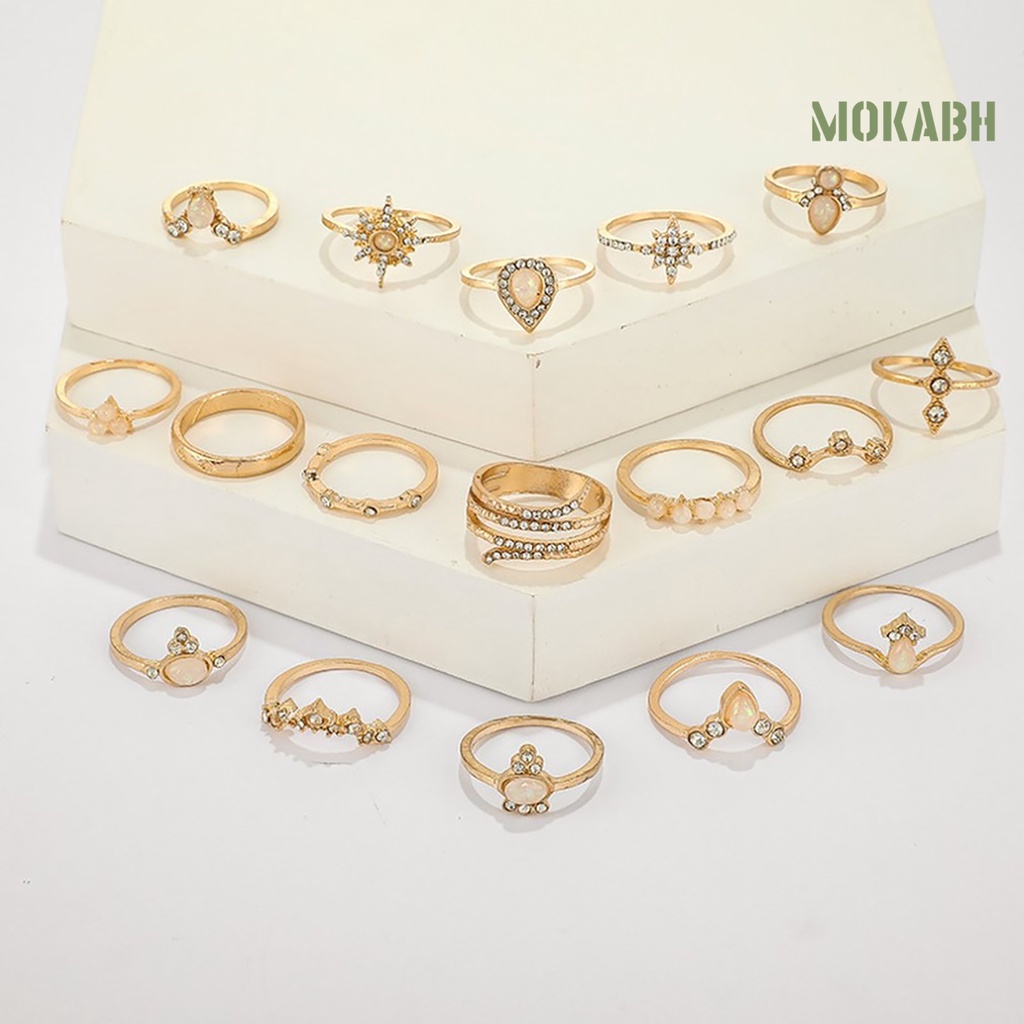 Bộ 17 Nhẫn Đính Đá Nhân Tạo Phong Cách Bohemian Thời Trang