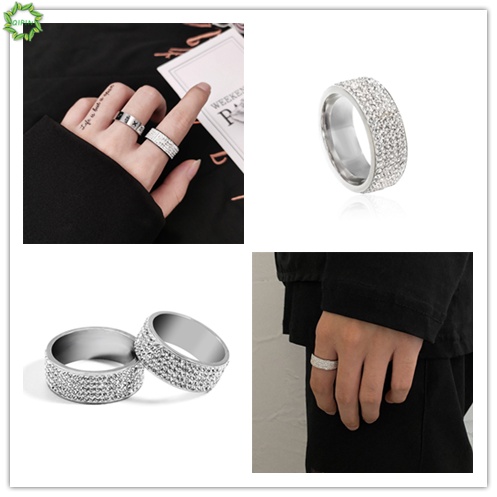 Nhẫn đeo ngón trỏ đính đá kim cương phong cách hip hop Hàn Quốc kích thước 6-9