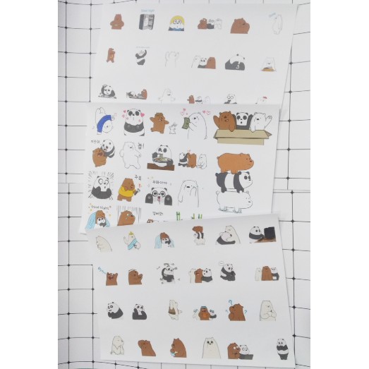 sticker ba anh em gấu A4 không bế S4A4 sticker cute sticker dễ thương