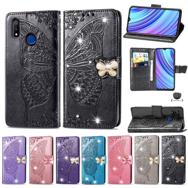 Bao da điện thoại nắp lật tích hợp ví và giá đỡ họa tiết cánh bướm cho Samsung Galaxy S9 S8 Plus S7 Edge Note 8