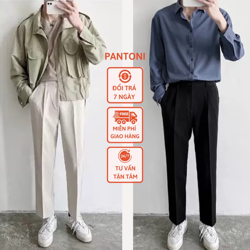 Quần baggy nam ống rộng PANTONI vải lụa hàn co giãn, không nhăn không xù loại quần tây âu Premium thời trang