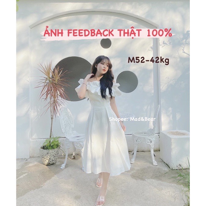 [8.8 Sales Freeship] Đầm trắng bèo trễ vai dáng dài, váy đầm trắng công chúa chụp hình kỉ yếu, đi tiệc