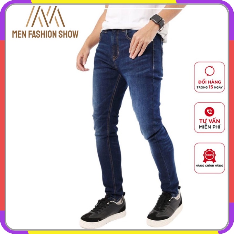 Quần jean nam slimfit Men Fasshion Show quần bò nam ống côn co giãn màu xanh chàm - 2142