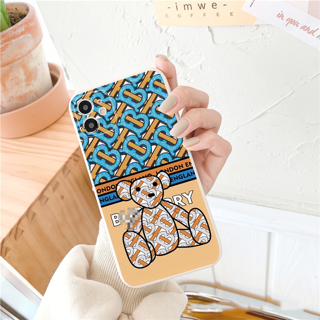 Ốp lưng iphone Gấu viền vuông iphone bảo vệ camera  cho iphone đủ mã ip 6 đến 13promax e124