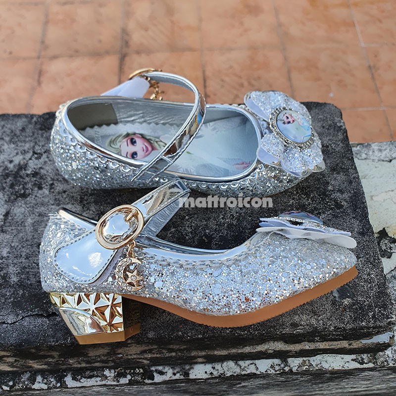 Giày công chúa cho bé gái Elsa cao gót kiểu dáng búp bê bít mũi