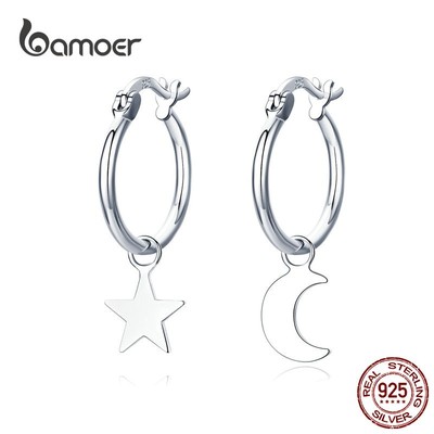BAMOER Bông Tai bạc 925 Hình Trăng Sao Xinh Xắn Cho Nữ