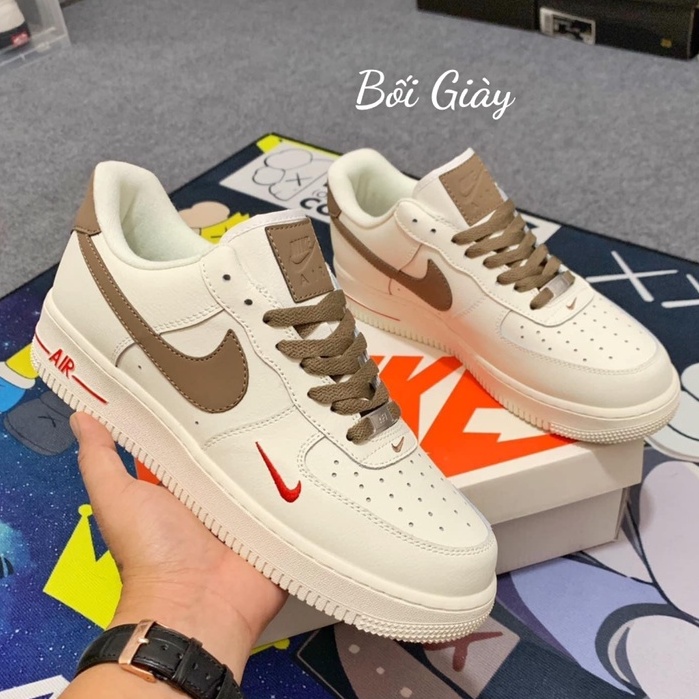 Giày thể thao AF1 vệt nâu, Giày sneaker air force 1 low premium white brown nam nữ cực chất dễ phối đồ hot trend 2022