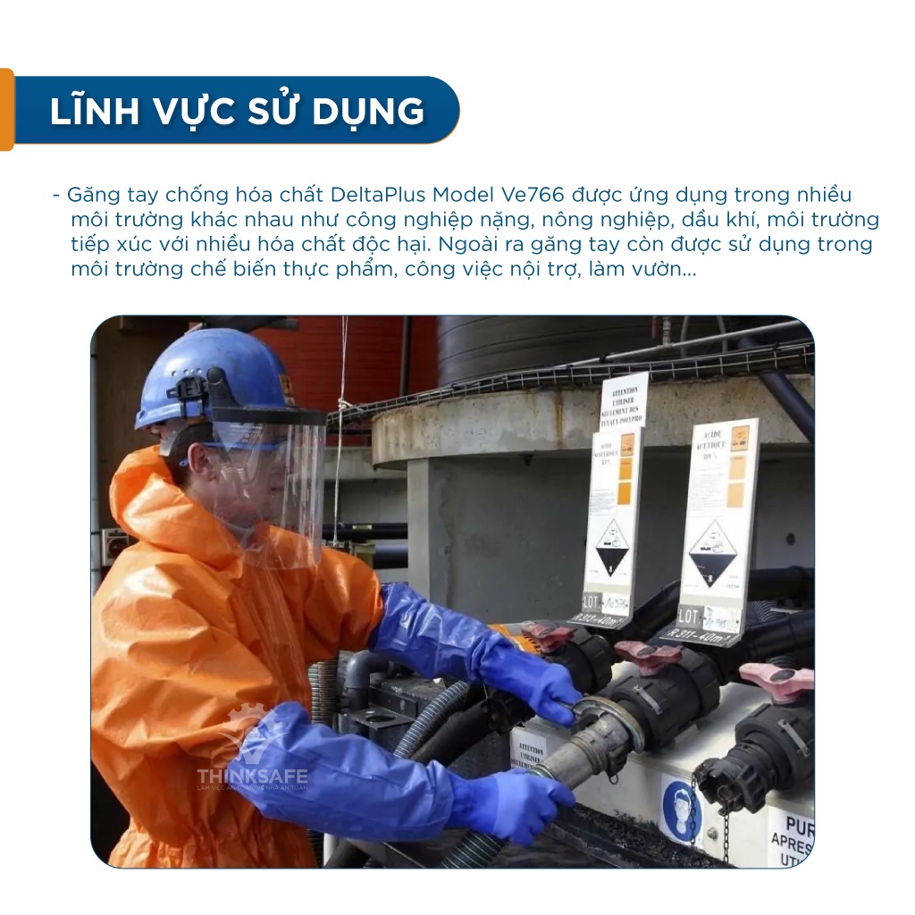 Găng tay cao su chống hóa chất Deltaplus VE766 chống mài mòn, chống dầu và hóa chất, bao tay cao su dài tay - THINKSAFE