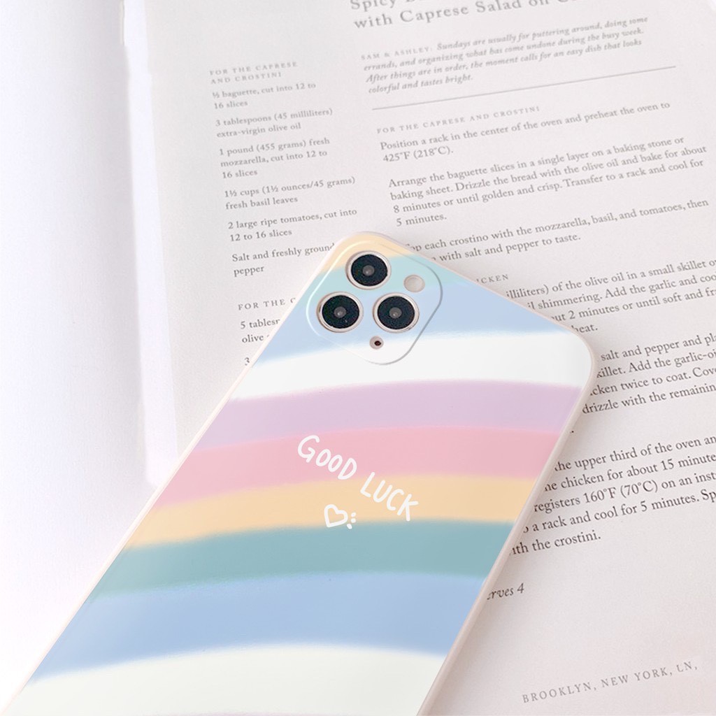 Ốp Lưng Iphone Cạnh Vuông Cầu Vồng Candy Good Luck 7plus/8/8plus/x/xs/xs max/11/11pro/11 promax/12 /12pro/12 pro max