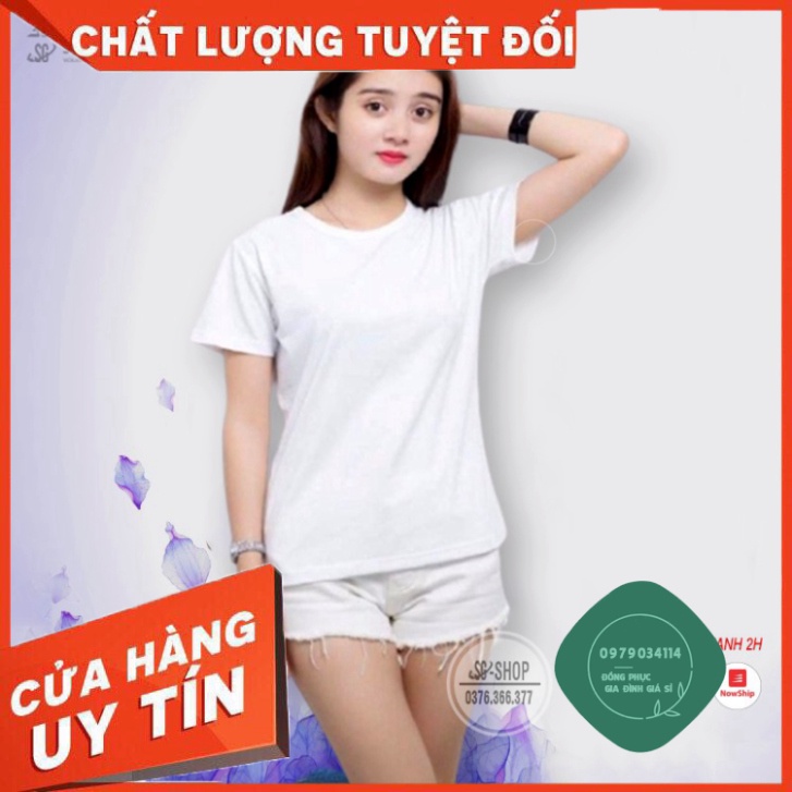 Áo thun trơn phông unisex nam nữ màu trắng cổ tròn tay ngắn thun cotton mềm mịn đủ size ACTT Áo thun giá sỉ