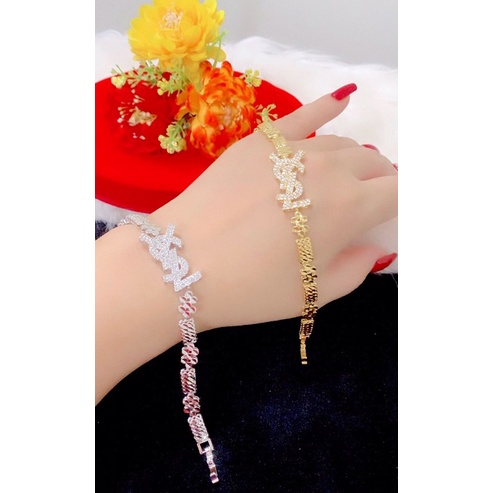 Lắc tay nữ mặt chữ dát vàng 18 dát bạch kim cao cấp