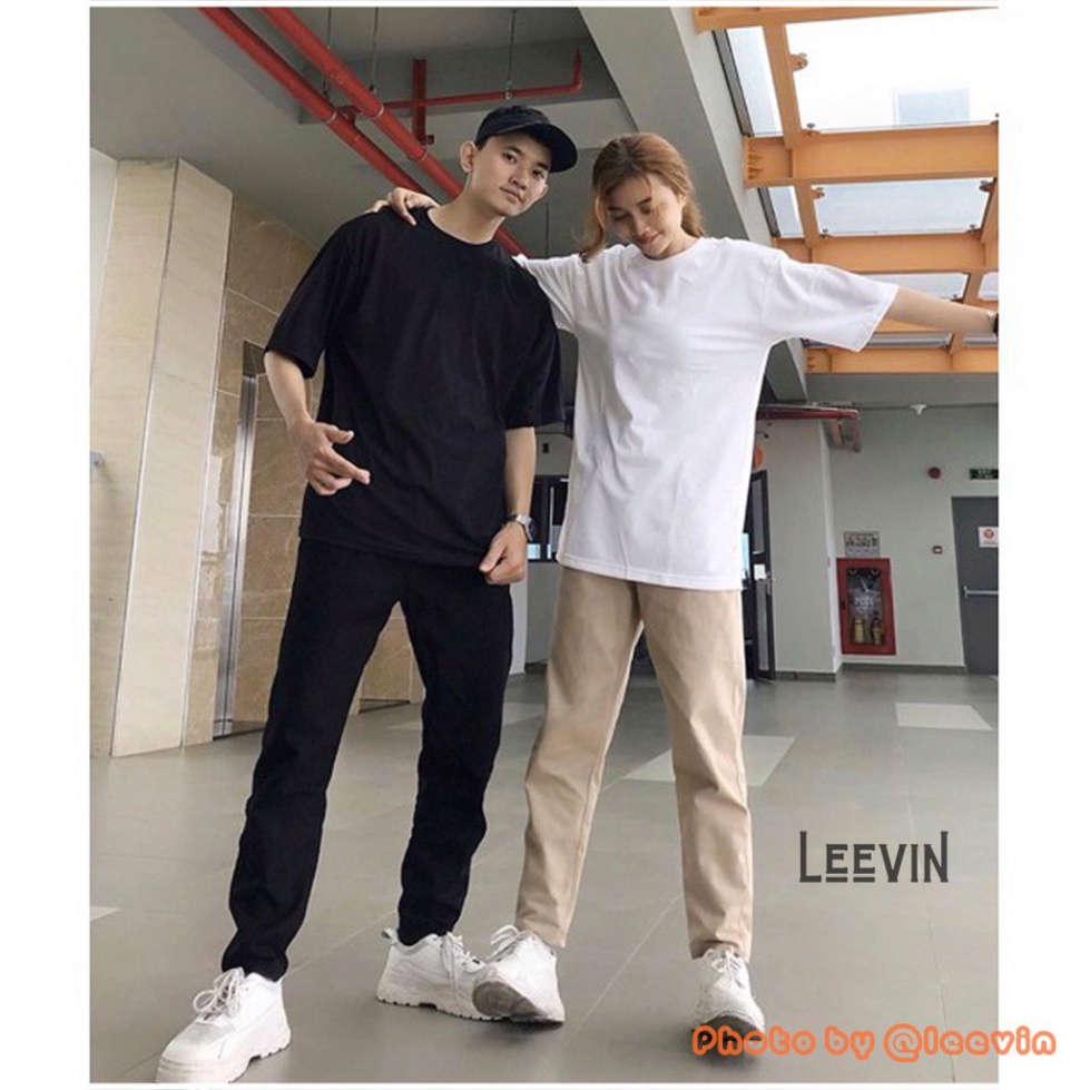 Quần Kaki giới tính Ống Suông Basic Unisex - Kiểu quần baggy nam ống loe black color và be Leevin Store