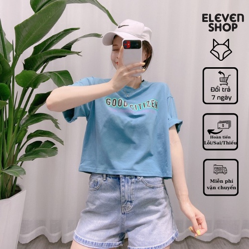 Áo thun nữ Croptop in chữ GOODCITIZEN, form rộng, vải cotton dày dặn co giãn 4 chiều, thấm hút mồ hôi siêu mát