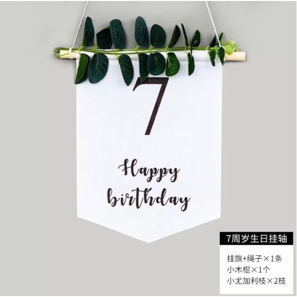 (Tặng móc treo) Banner in happy birthday số tuổi sinh nhật kèm lá decor Hàn Quốc Phụ kiện trang trí sinh n
