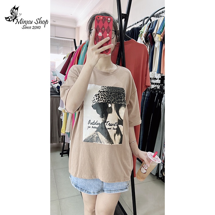 Áo thun nữ, áo phông cotton chất dày đẹp dáng thụng mặc giấu quần hình báo cá tính chất lừ QCL1 Minxu shop mã AO96