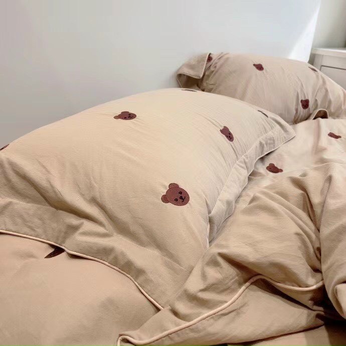 Bộ Chăn Ga Gối Teddy Bear Đũi Mềm Mại Luna Bedding