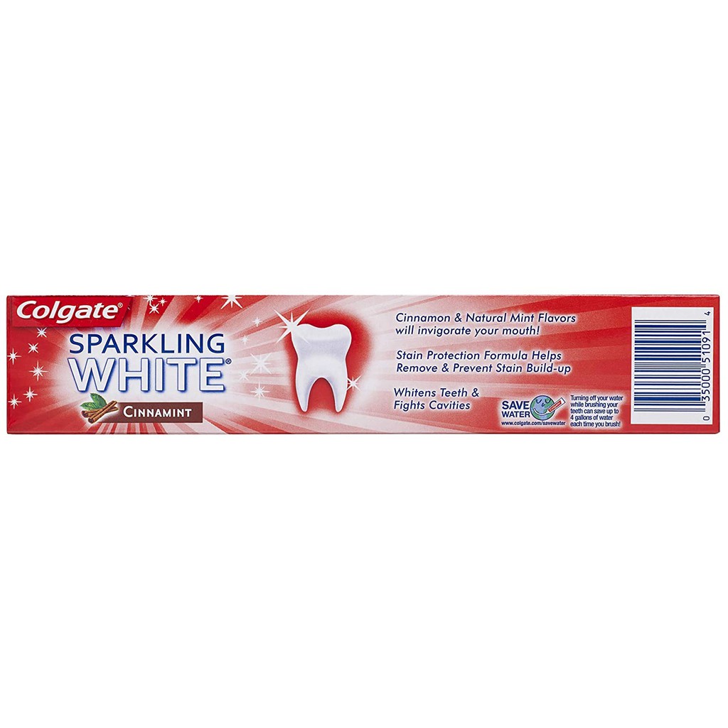 Kem đánh răng dạng gel hương quế Colgate Sparkling White Cinnamon Toothpaste with Fluoride 170g (Mỹ)