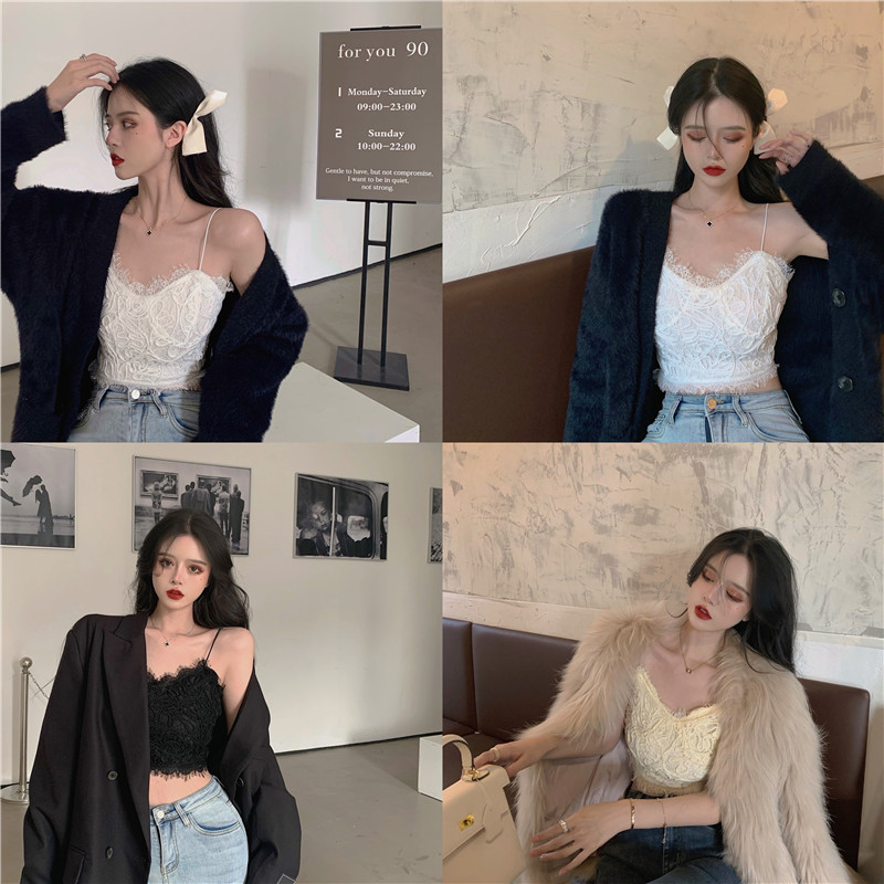 DUNEA Áo Hai Dây Phối Vải Ren Thiết Kế Thời Trang Gợi Cảm Dành Cho Nữ